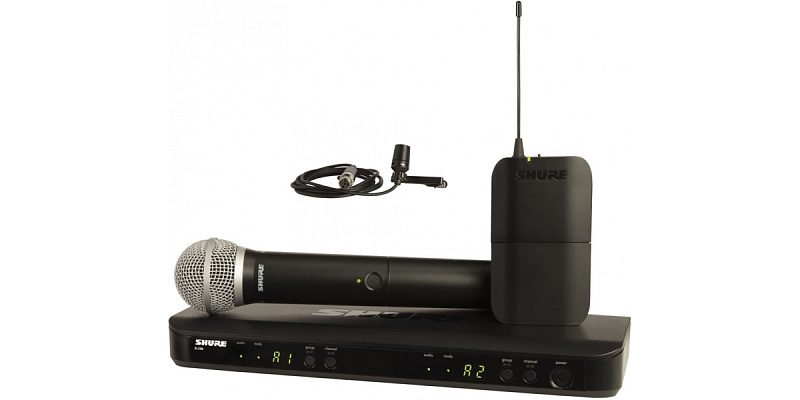 Фото SHURE BLX1288E/CVL K3E 606-636 MHz двухканальная радиосистема с ручным передатчиком PG58 и петличным микрофоном CVL-B/C