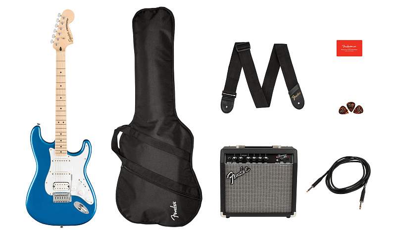 Фото Электрогитара в комплекте FENDER SQUIER Affinity 2021 Stratocaster HSS Pack MN Lake Placid Blue