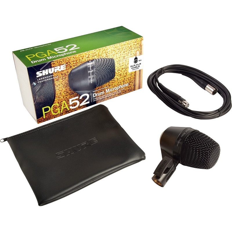 Фото SHURE PGA52-XLR кардиоидный микрофон для ударных, c кабелем XLR -XLR